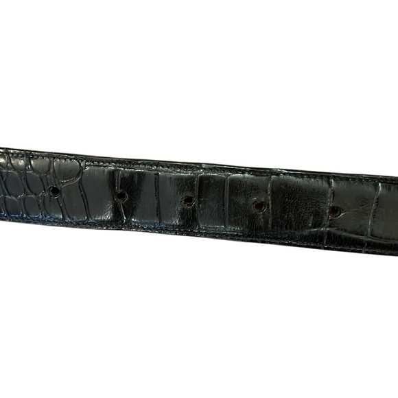 Crookhorn Croc-Embossed Black Leather Belt Italy/USA Silver Buckle/Tip Size 40 - Picture 13 of 14